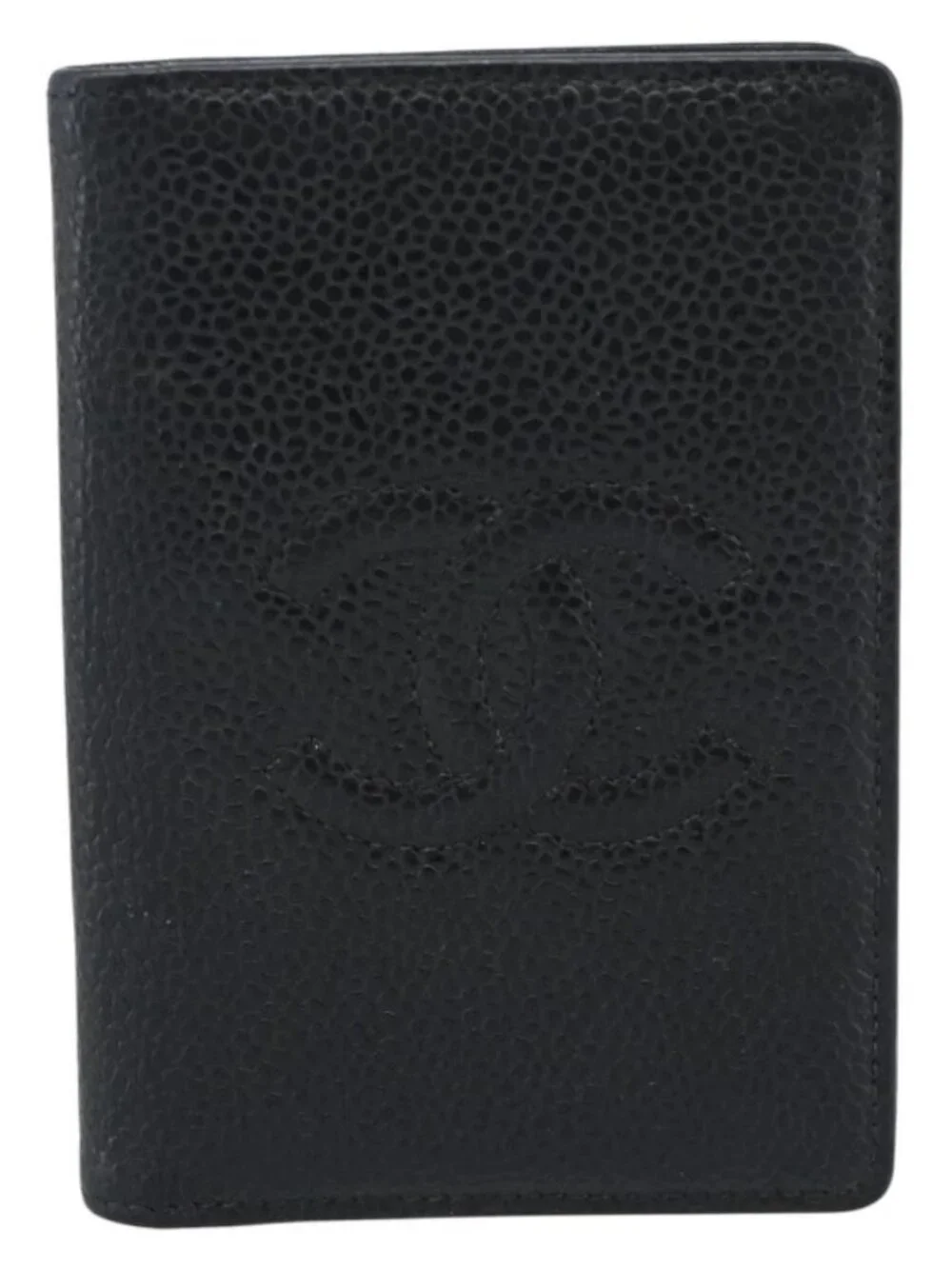 CHANEL Card Case Grained Calf Skin Black CC Auth 188321M